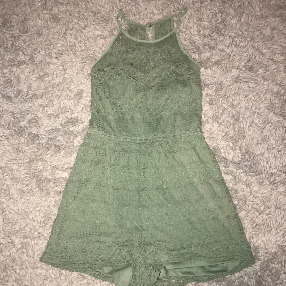 Green Pink Rose Romper Size M Mesh Short